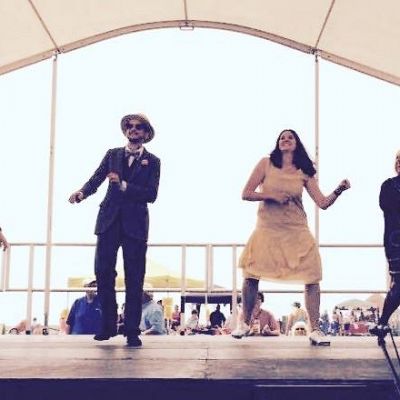 Cinque Ports Lindy Hoppers: Bexhill Roaring 20s - July 2016 - Cinque Ports Lindy Tappers on stage at the Roaring twenties day: Sophie, Dru, Helen & Nicola - Photo from Nicola Claire