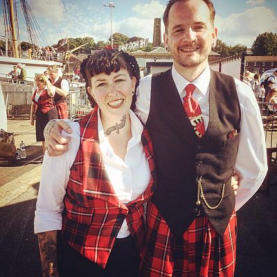 Cinque Ports Lindy Hoppers: Chatham Salute to the 40s - September 2015 - Dapper Dru & Sugarfoot Sophie in the tartan outfits