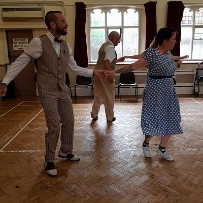 Cinque Ports Lindy Hoppers: Performing for the golden Marigold Club in Bexhill, 15th July 2019 - Sugarfoot Sophie and Dapper Dru, Gypsy John and Crazy Karen - Photo by Golden Marigold Club Bexhill