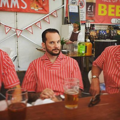 Cinque Ports Lindy Hoppers: Isle of Wight - Havenstreet 1940s Weekend - July 2017 - Karl, Dru and Gypsy John in the beer tent - Photo by Nikkie Cooke