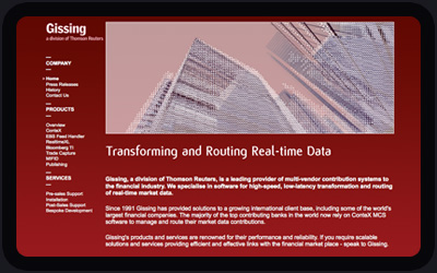 Website Design and Development Screenshot of Gissing Software