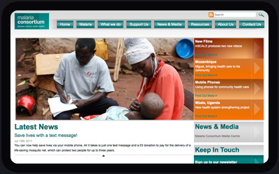 Website Design and Development Screenshot of Malaria Consortium