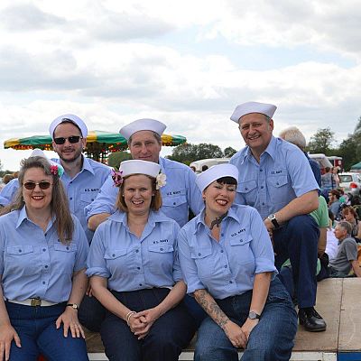 Cinque Ports Lindy Hoppers: Bodiam Senlac Classic Car show June 2015 - US Navy Sailors outfits - Photo by Melanie Stemp