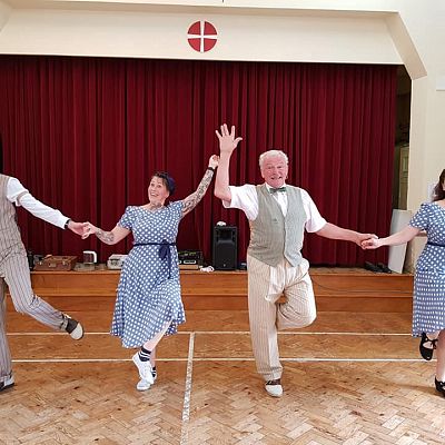 Cinque Ports Lindy Hoppers: Performing for the golden Marigold Club in Bexhill, 15th July 2019 - Sugarfoot Sophie and Dapper Dru, Gypsy John and Crazy Karen - Photo by Golden Marigold Club Bexhill
