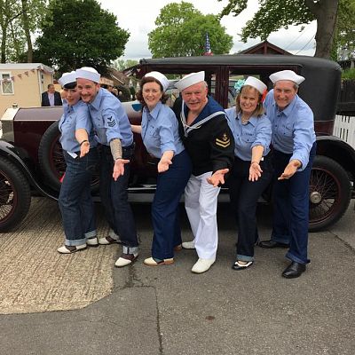 Cinque Ports Lindy Hoppers: Tenterden KESR 1940s Steam weekend May 2016 - Messing about in Deck Sailor outfits: Jim & Jenny, Dapper Dru & Sugarfoot Sophie, Gypsy John & Krazy Karen