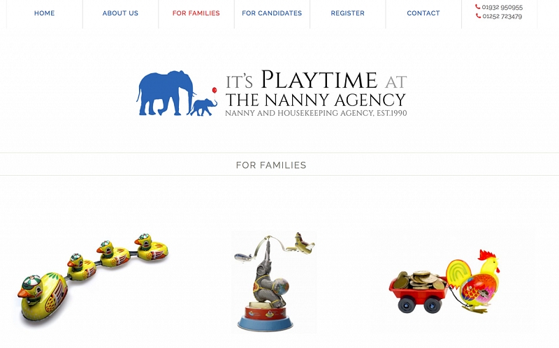 Website Design and Development Screenshot of It's Playtime at the Nanny Agency